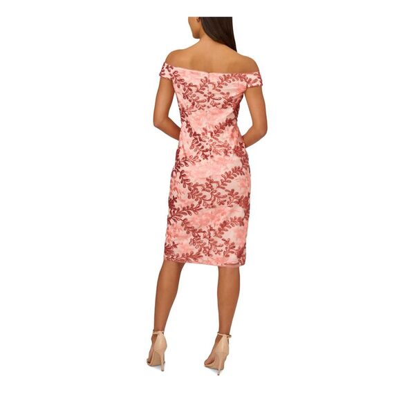 ADRIANNA PAPELL Dresses & Skirts - ADRIANNA PAPELL Womens Pink Lined Short Sleeve Midi Party Sheath Dress 8